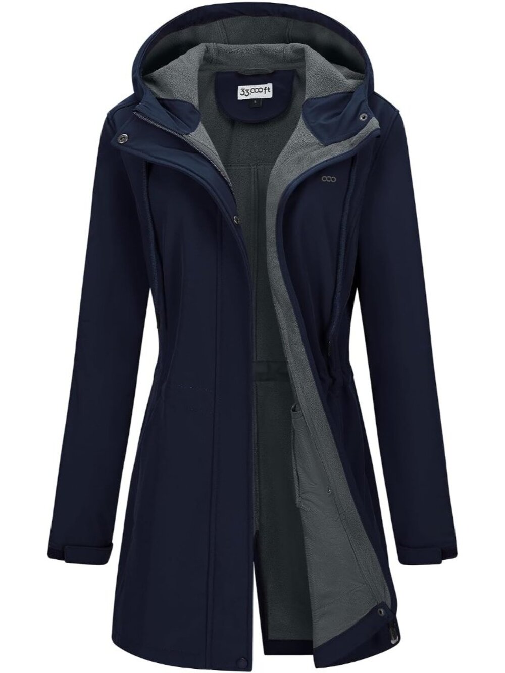 Womens Deep Blue Fleece Lined Waterproof Zip Up Softshell Long Trench Parka Coat